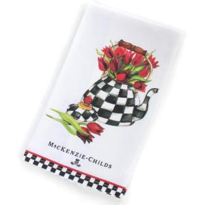 MACKENZIE-CHILDS Printed Cotton Dish Towel, Decorative Kitchen Towel, Rabbit with Bonnet(Tulip Tea Kettle)