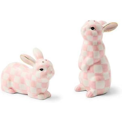 image:imageMACKENZIECHILDS Set of 2 Ceramic Salt and Pepper Shakers Kitchen Table Accessories PinkandWhite Rosy Check Bunny