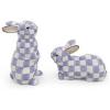 MACKENZIE-CHILDS Set of 2 Ceramic Salt and Pepper Shakers, Kitchen Table Accessories, Purple-and-White Violet Check Bunny