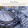 MACKENZIE-CHILDS Printed Napkin, Cloth Dinner Napkin, Brown-and-White Mocha Check(Navy Check)