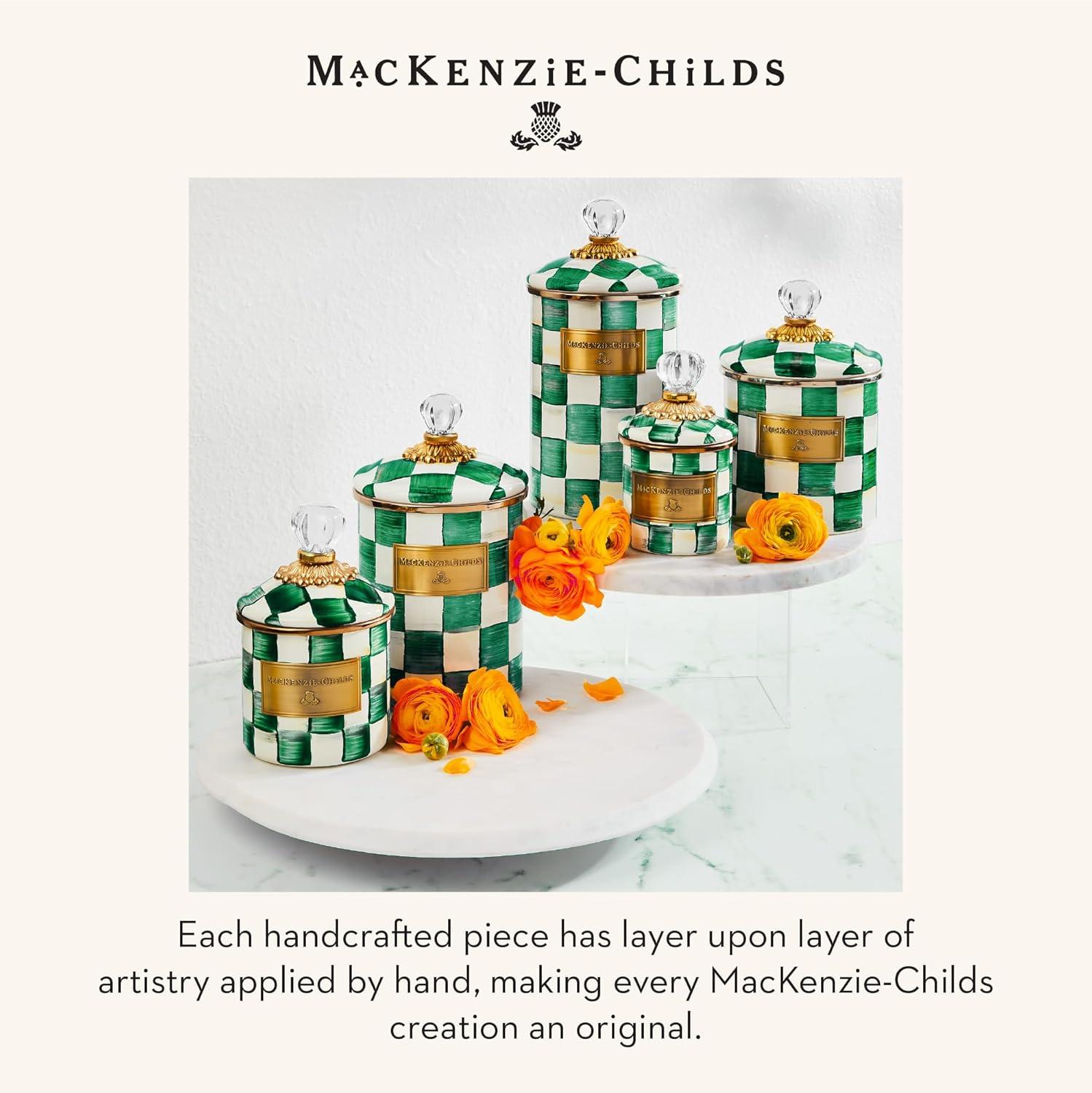 image:imageMACKENZIECHILDS Parchment Check Enamel Canister YellowandCream Kitchen Storage Container with Lid SmallEmerald Check