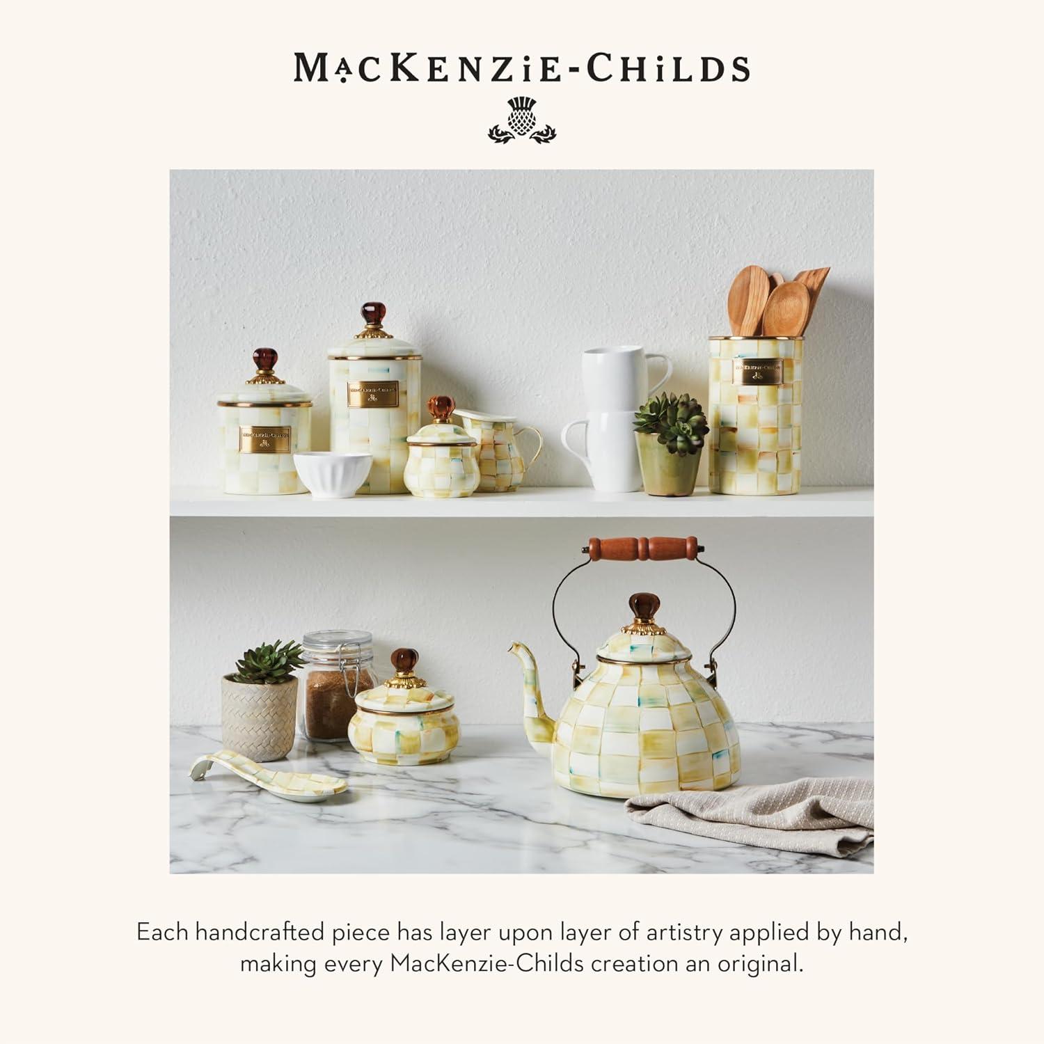 image:imageMACKENZIECHILDS Parchment Check Enamel Canister YellowandCream Kitchen Storage Container with Lid SmallParchment Check