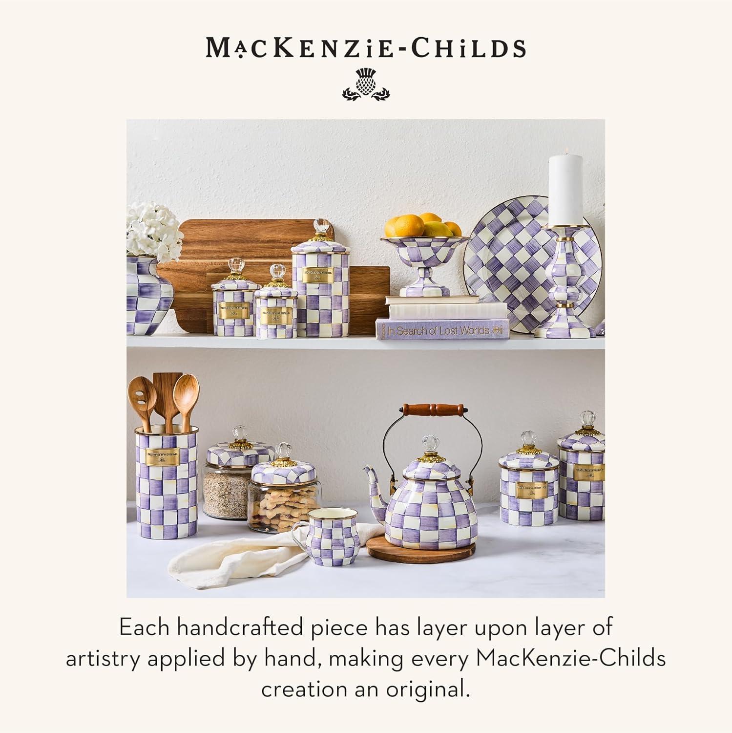 image:imageMACKENZIECHILDS Parchment Check Enamel Canister YellowandCream Kitchen Storage Container with Lid SmallViolet Check