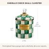 MACKENZIE-CHILDS Parchment Check Enamel Canister, Yellow-and-Cream Kitchen Storage Container with Lid, Small(Emerald Check)
