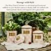 MACKENZIE-CHILDS Parchment Check Enamel Canister, Yellow-and-Cream Kitchen Storage Container with Lid, Small(Rosy Check)