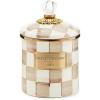 MACKENZIE-CHILDS Parchment Check Enamel Canister, Yellow-and-Cream Kitchen Storage Container with Lid, Small(Mocha Check)