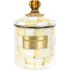 MACKENZIE-CHILDS Parchment Check Enamel Canister, Yellow-and-Cream Kitchen Storage Container with Lid, Small(Parchment Check)