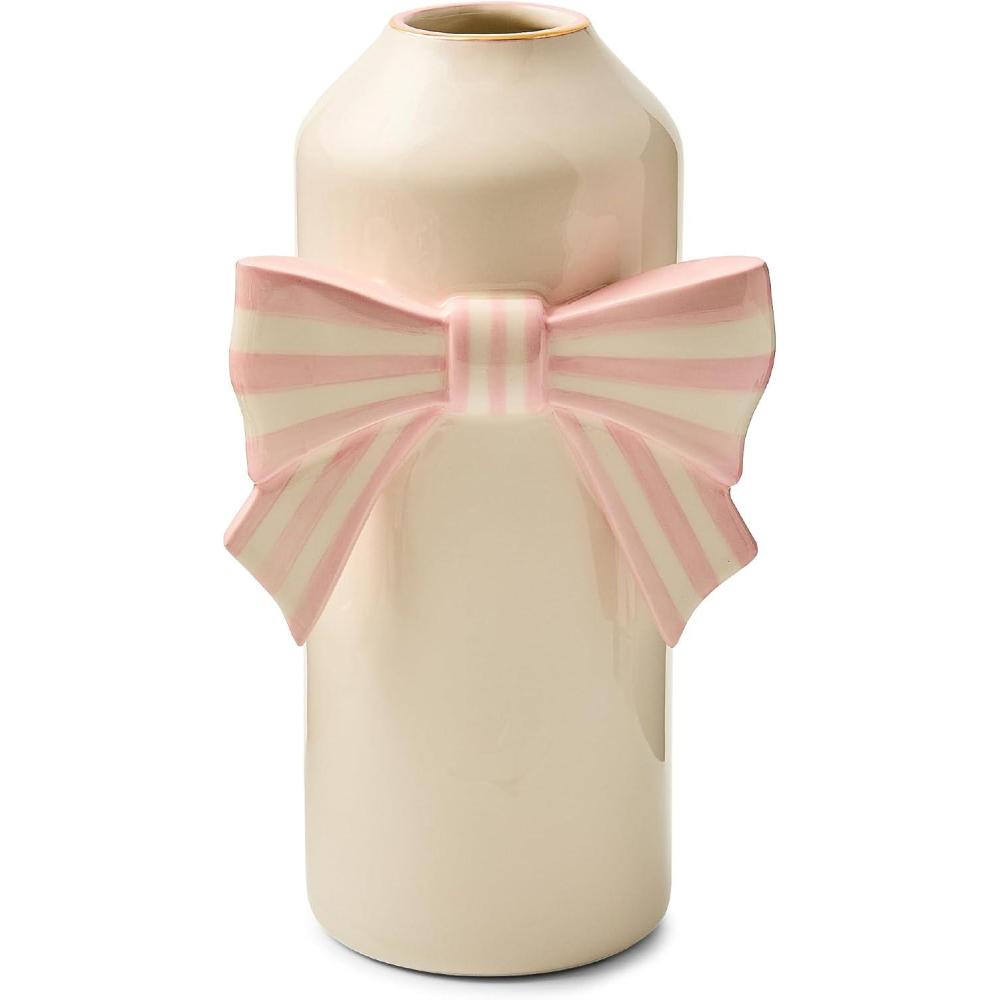 image:imageMACKENZIECHILDS Ceramic Vase Unique Flower Vase Table Decor for Living Room PinkandWhite Rosy Bow