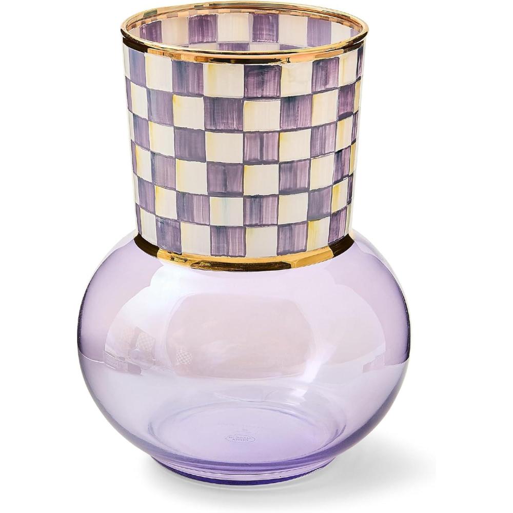 image:imageMACKENZIECHILDS Glass Vase Unique Flower Vase Decor GrayandWhite Sterling CheckViolet Check
