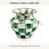 MACKENZIE-CHILDS Enamel Large Vase, Unique Flower-Vase Decor, Green-and-White Emerald Check(Emerald Check)