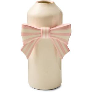 MACKENZIE-CHILDS Ceramic Vase, Unique Flower Vase, Table Decor for Living Room, Pink-and-White Rosy Bow