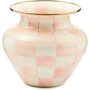 MACKENZIE-CHILDS Enamel Large Vase, Unique Flower-Vase Decor, Green-and-White Emerald Check(Rosy Check)