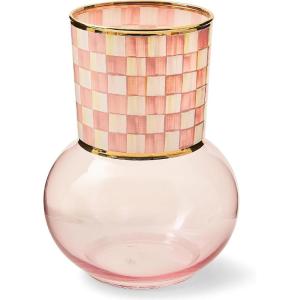 MACKENZIE-CHILDS Glass Vase, Unique Flower Vase Decor, Gray-and-White Sterling Check(Rosy Check)