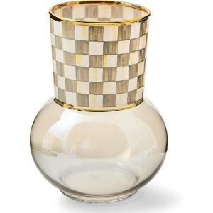 MACKENZIE-CHILDS Glass Vase, Unique Flower Vase Decor, Gray-and-White Sterling Check(Sterling Check)