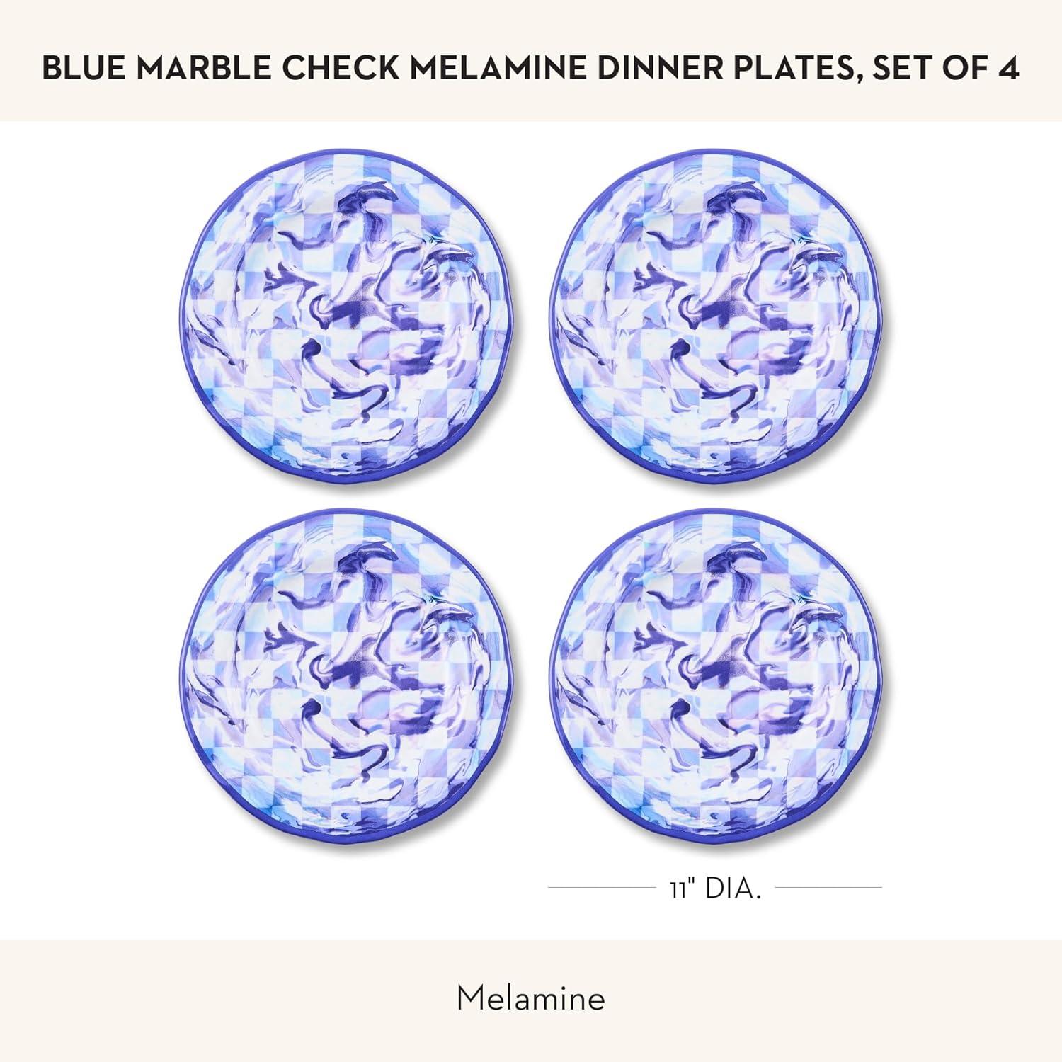 image:imageMACKENZIECHILDS Melamine Dinner Plates Decorative Dinnerware Plates 11 Inches Set of 4 WatermelonBlue Marble Check