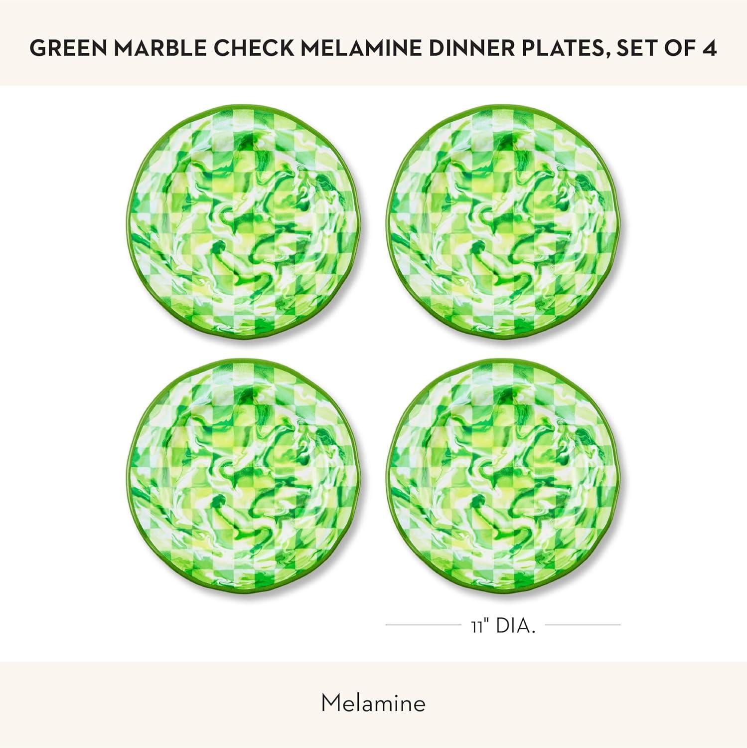 image:imageMACKENZIECHILDS Melamine Dinner Plates Decorative Dinnerware Plates 11 Inches Set of 4 WatermelonGreen Marble Check