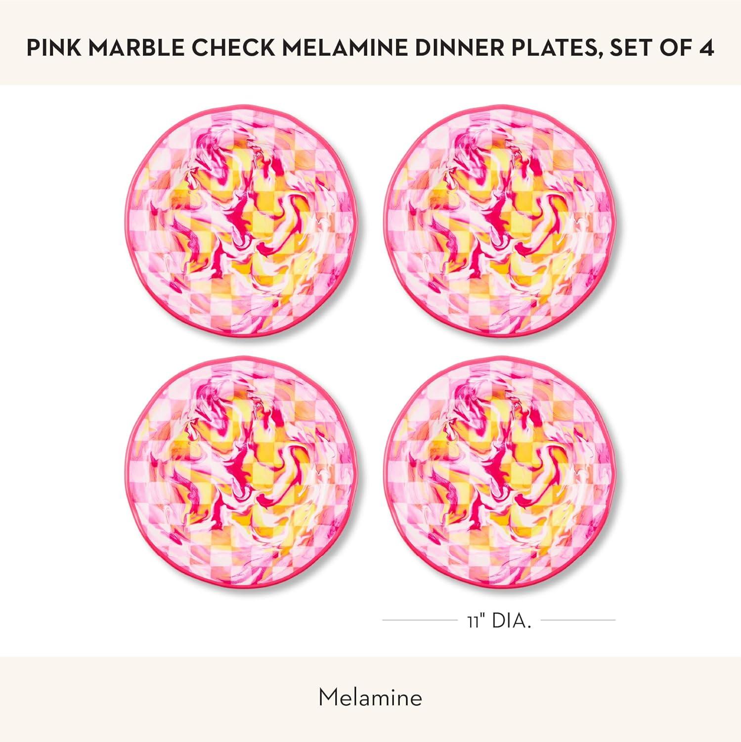 image:imageMACKENZIECHILDS Melamine Dinner Plates Decorative Dinnerware Plates 11 Inches Set of 4 WatermelonPink Marble Check
