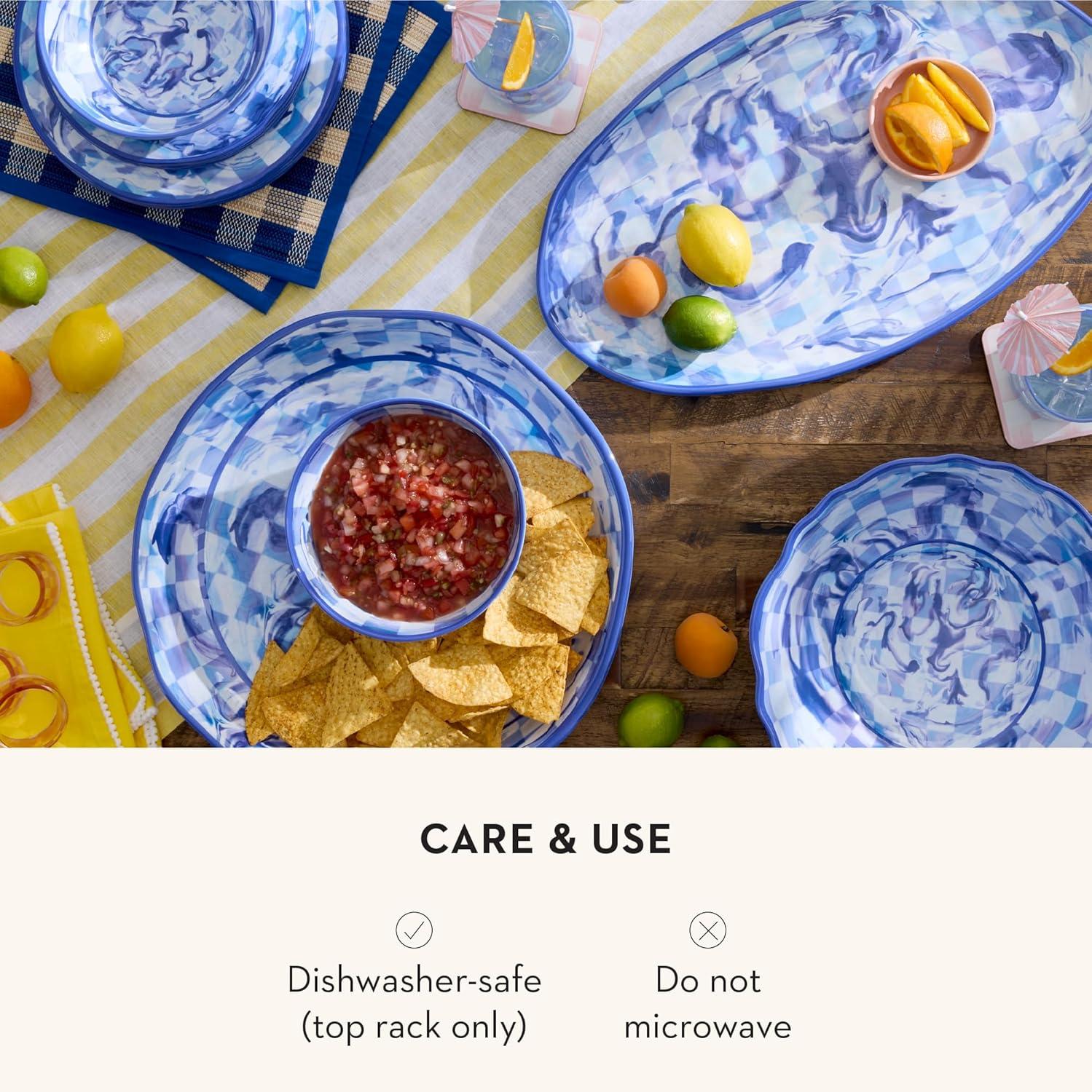 image:imageMACKENZIECHILDS Melamine Serving Bowl Large Decorative Bowl 16Cup Capacity WatermelonBlue Marble Check