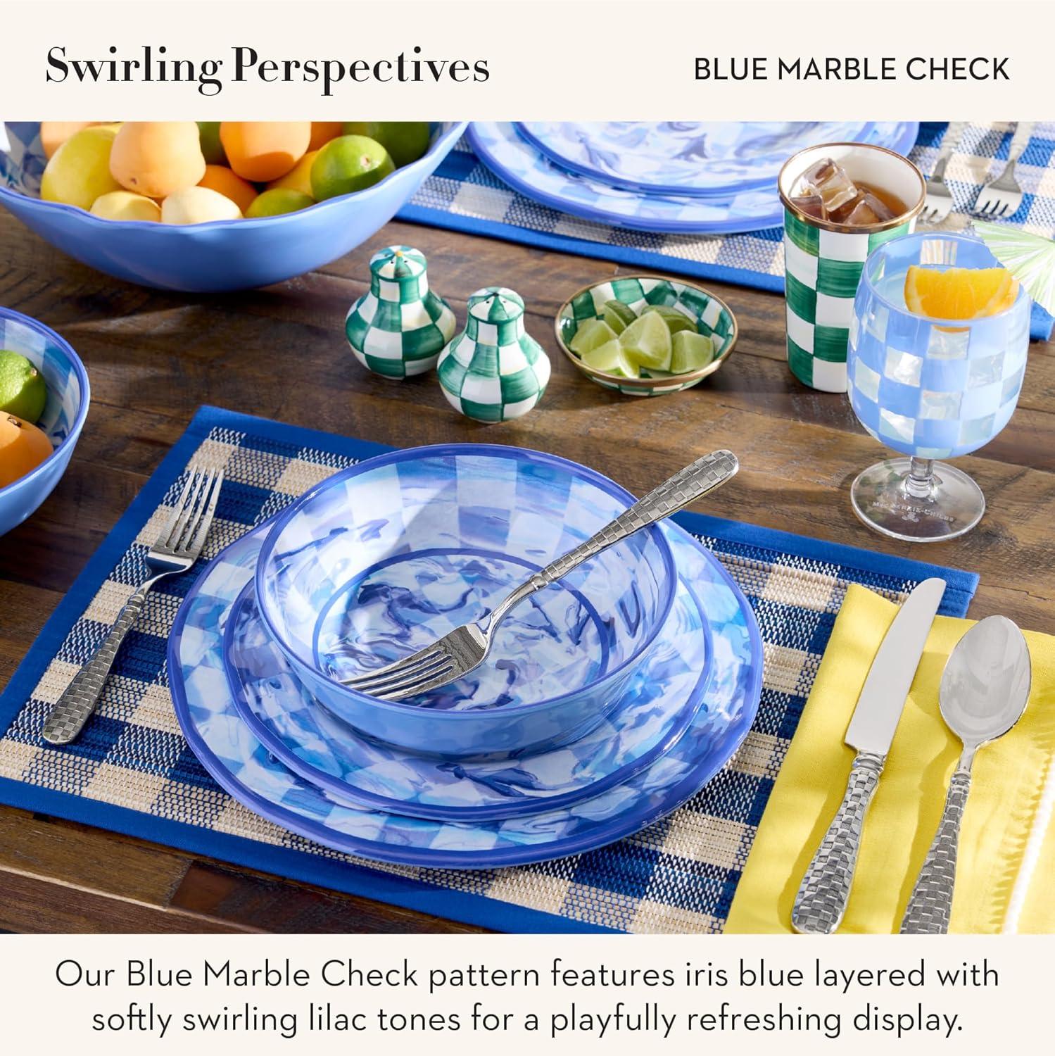 image:imageMACKENZIECHILDS Melamine Serving Bowl Large Decorative Bowl 16Cup Capacity WatermelonBlue Marble Check