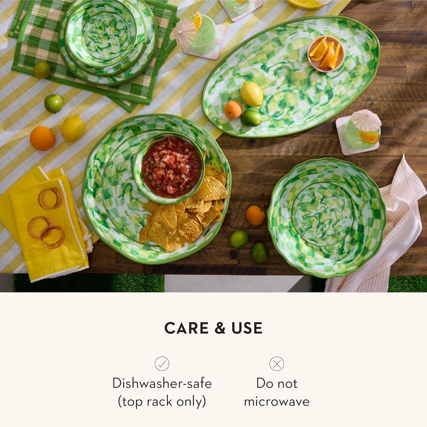 image:imageMACKENZIECHILDS Melamine Serving Bowl Large Decorative Bowl 16Cup Capacity WatermelonGreen Marble Check