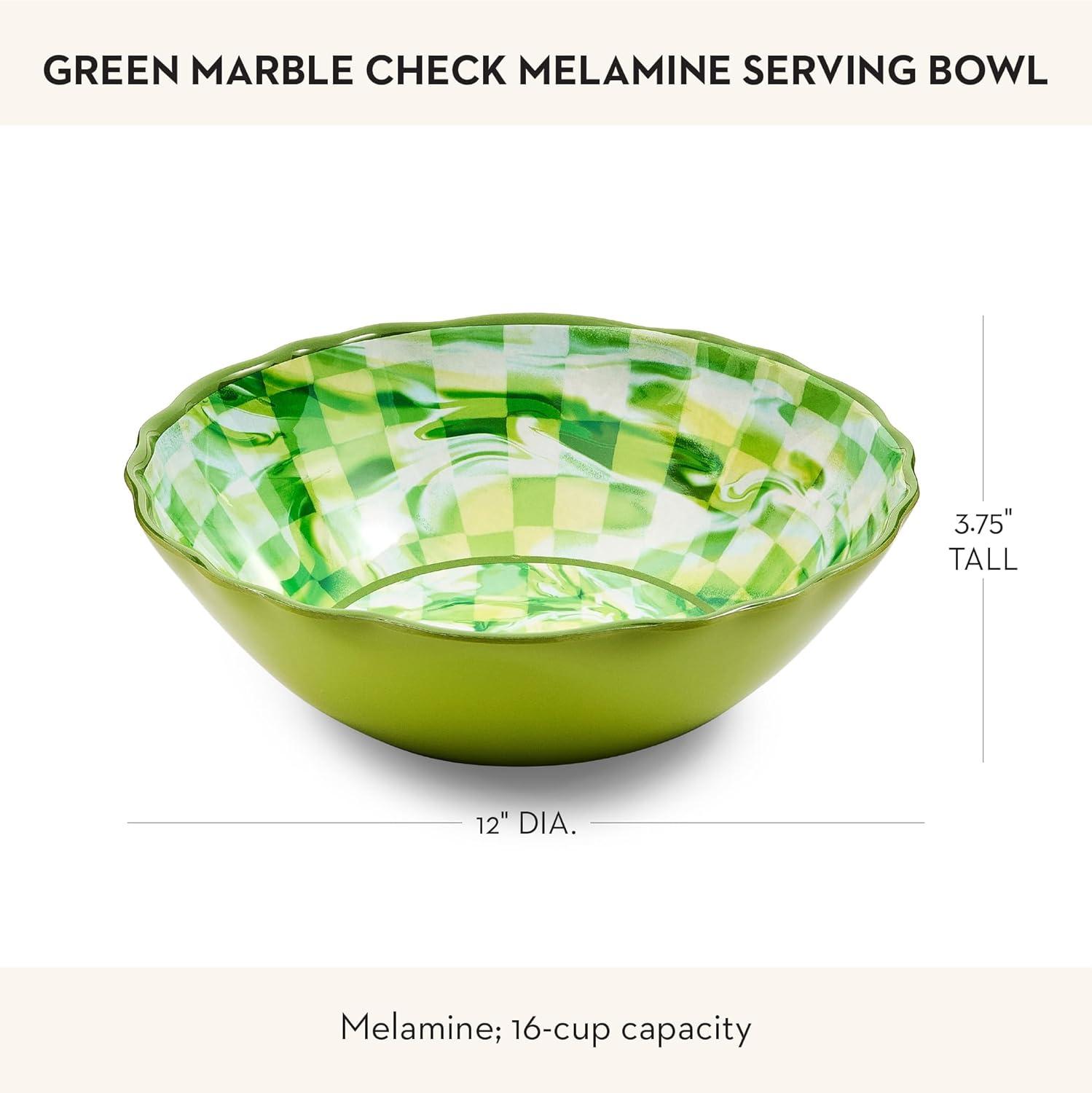 image:imageMACKENZIECHILDS Melamine Serving Bowl Large Decorative Bowl 16Cup Capacity WatermelonGreen Marble Check