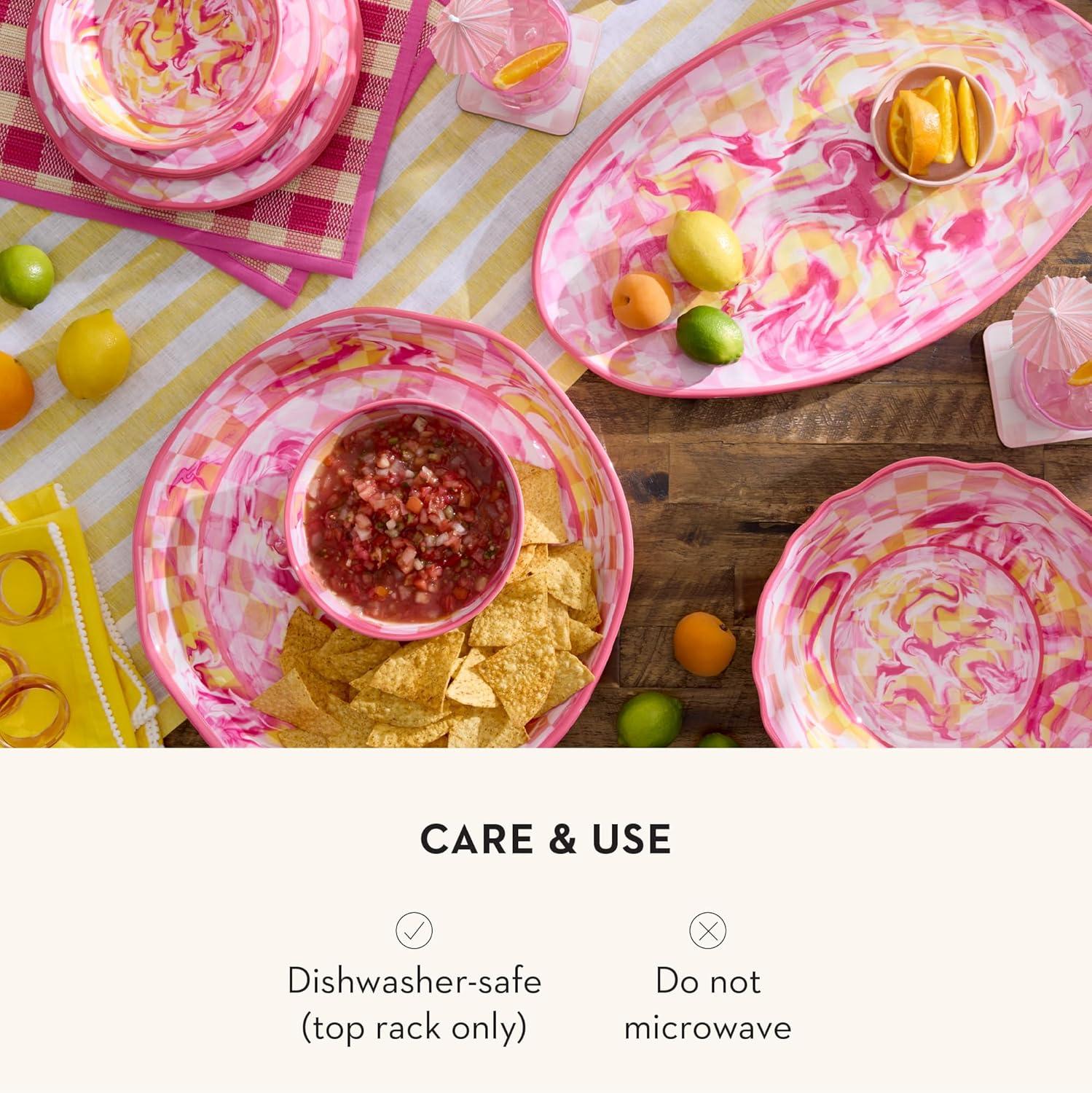 image:imageMACKENZIECHILDS Melamine Serving Bowl Large Decorative Bowl 16Cup Capacity WatermelonPink Marble Check