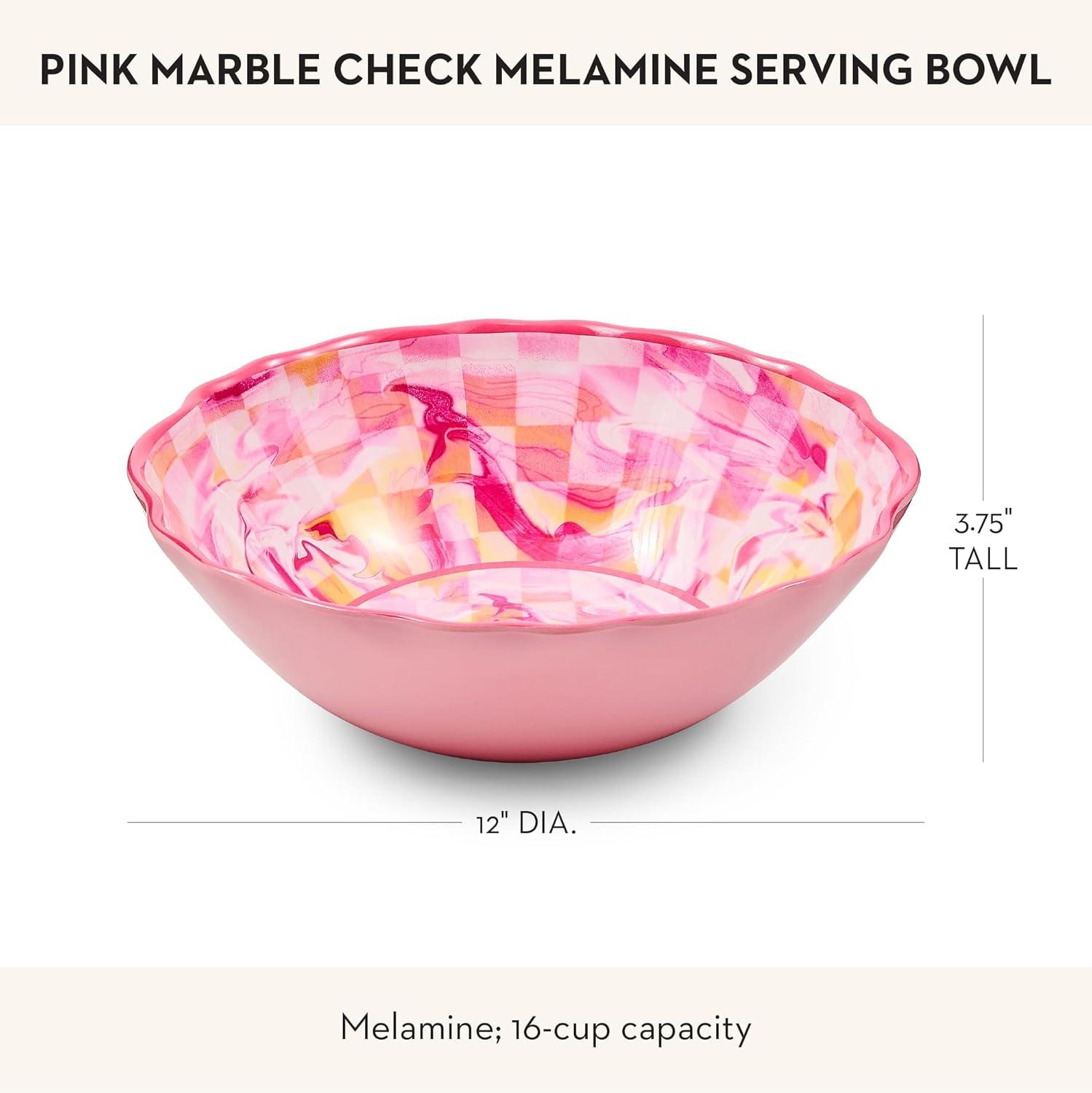 image:imageMACKENZIECHILDS Melamine Serving Bowl Large Decorative Bowl 16Cup Capacity WatermelonPink Marble Check