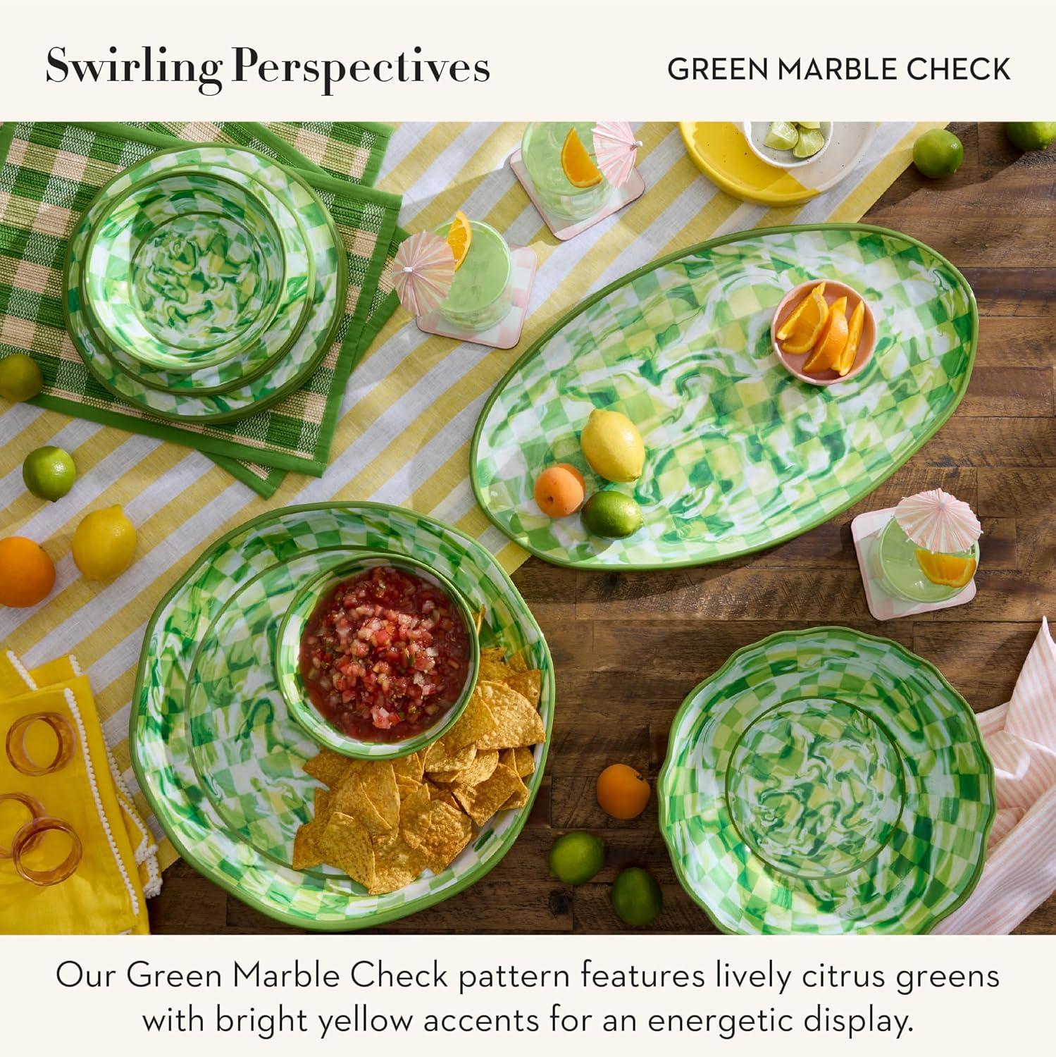 image:imageMACKENZIECHILDS Set of 4 Melamine Bowls Decorative Salad and Soup Bowls Small WatermelonGreen Marble Check