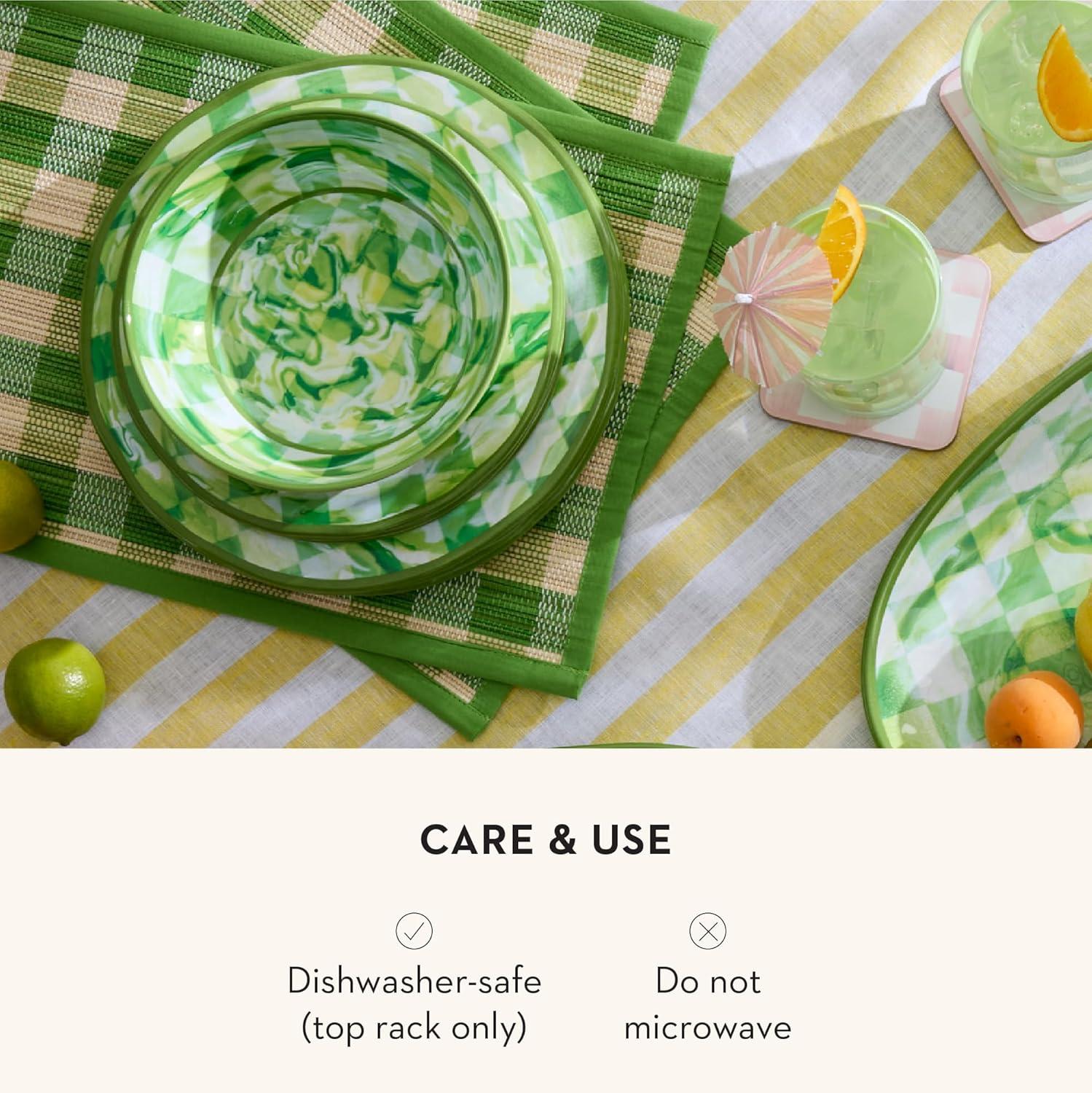 image:imageMACKENZIECHILDS Set of 4 Melamine Bowls Decorative Salad and Soup Bowls Small WatermelonGreen Marble Check