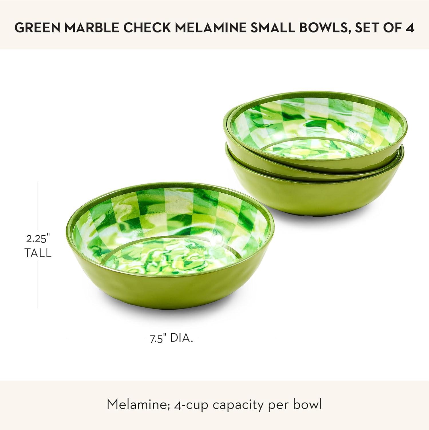 image:imageMACKENZIECHILDS Set of 4 Melamine Bowls Decorative Salad and Soup Bowls Small WatermelonGreen Marble Check