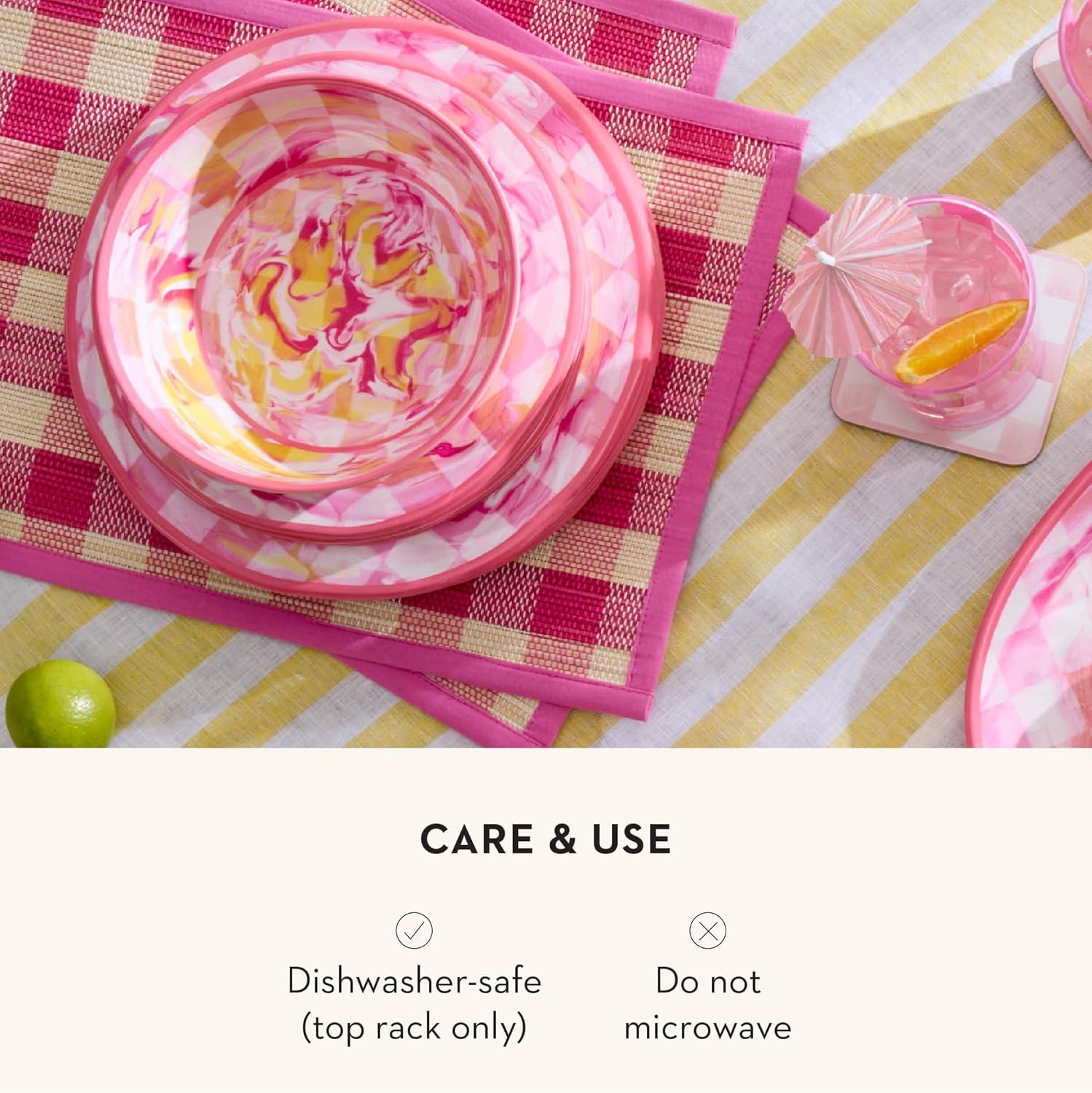 image:imageMACKENZIECHILDS Set of 4 Melamine Bowls Decorative Salad and Soup Bowls Small WatermelonPink Marble Check