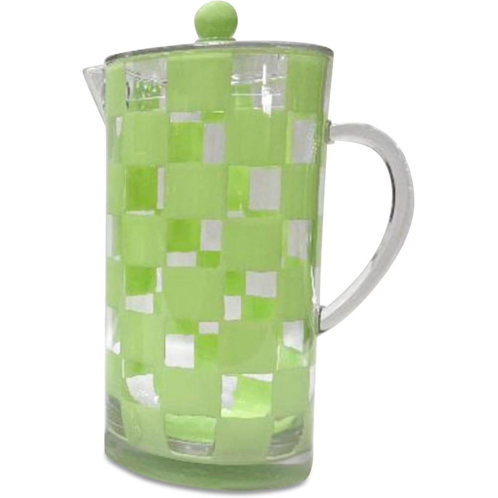 image:imageMACKENZIECHILDS Acrylic Pitcher with Spout for Water Lemonade and Farmhouse Home Decor 25 Quarts White CheckGreen Check