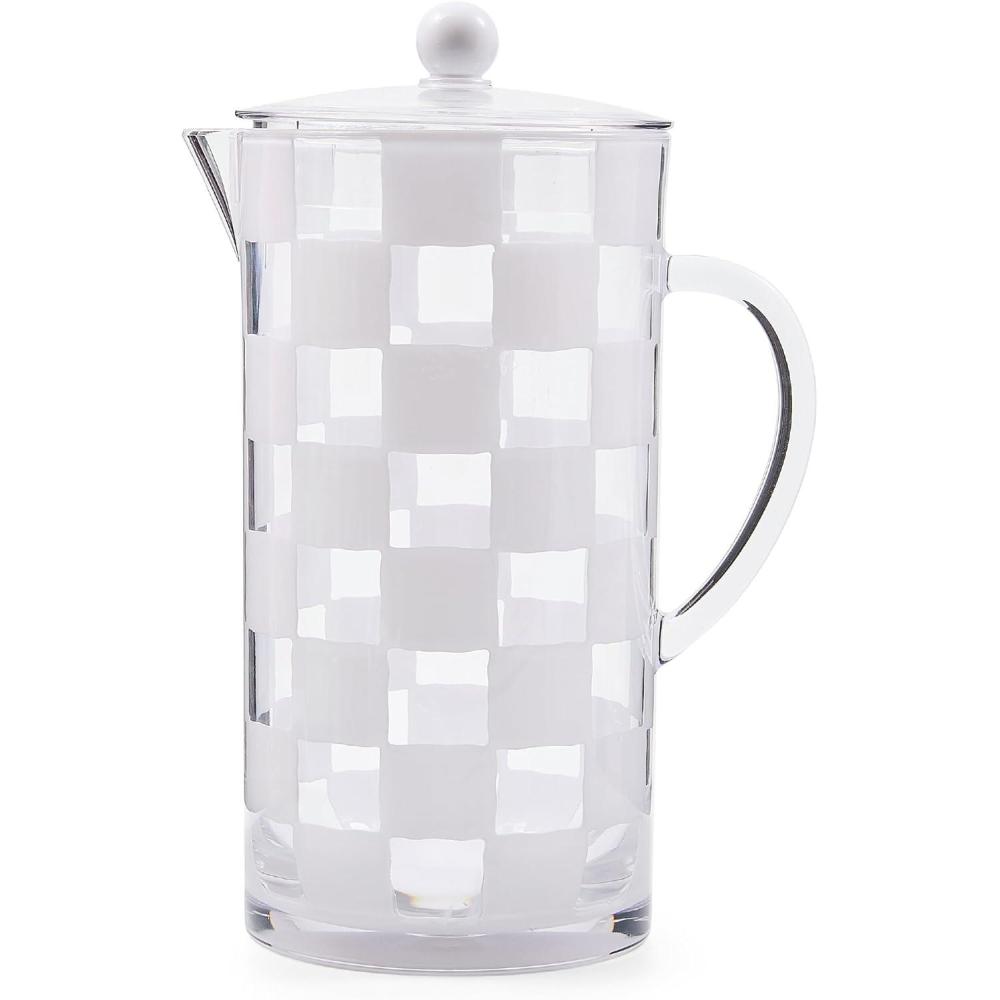 image:imageMACKENZIECHILDS Acrylic Pitcher with Spout for Water Lemonade and Farmhouse Home Decor 25 Quarts White CheckWhite Check