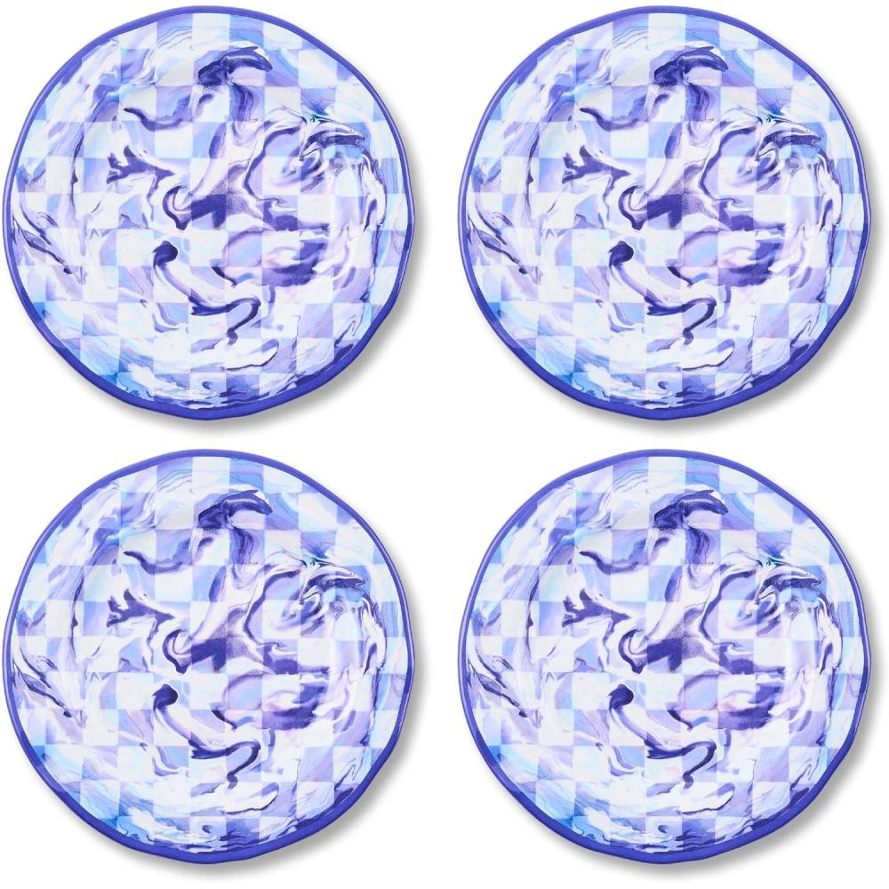 image:imageMACKENZIECHILDS Melamine Dinner Plates Decorative Dinnerware Plates 11 Inches Set of 4 WatermelonBlue Marble Check
