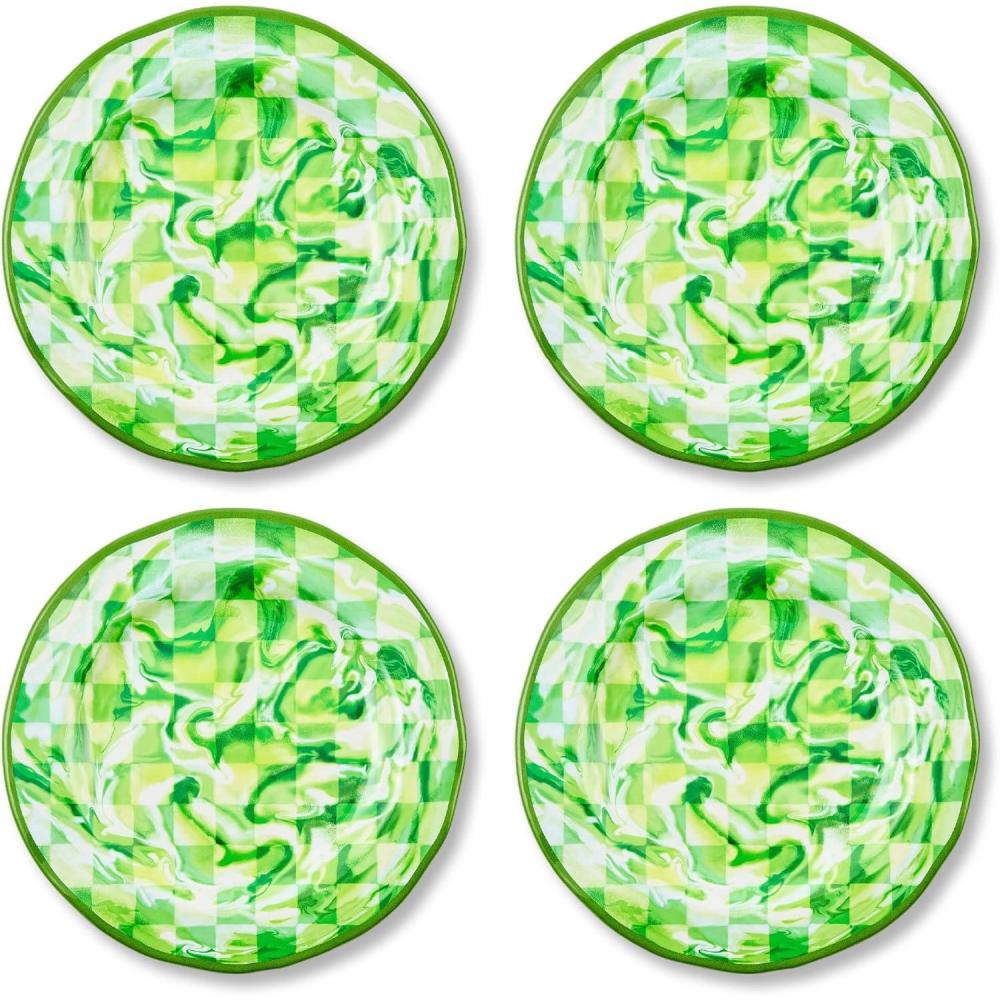 image:imageMACKENZIECHILDS Melamine Dinner Plates Decorative Dinnerware Plates 11 Inches Set of 4 WatermelonGreen Marble Check