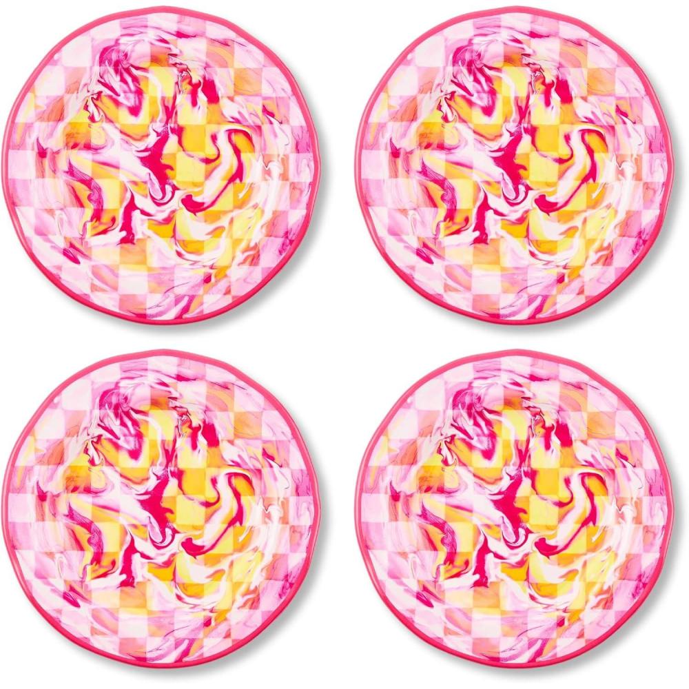 image:imageMACKENZIECHILDS Melamine Dinner Plates Decorative Dinnerware Plates 11 Inches Set of 4 WatermelonPink Marble Check