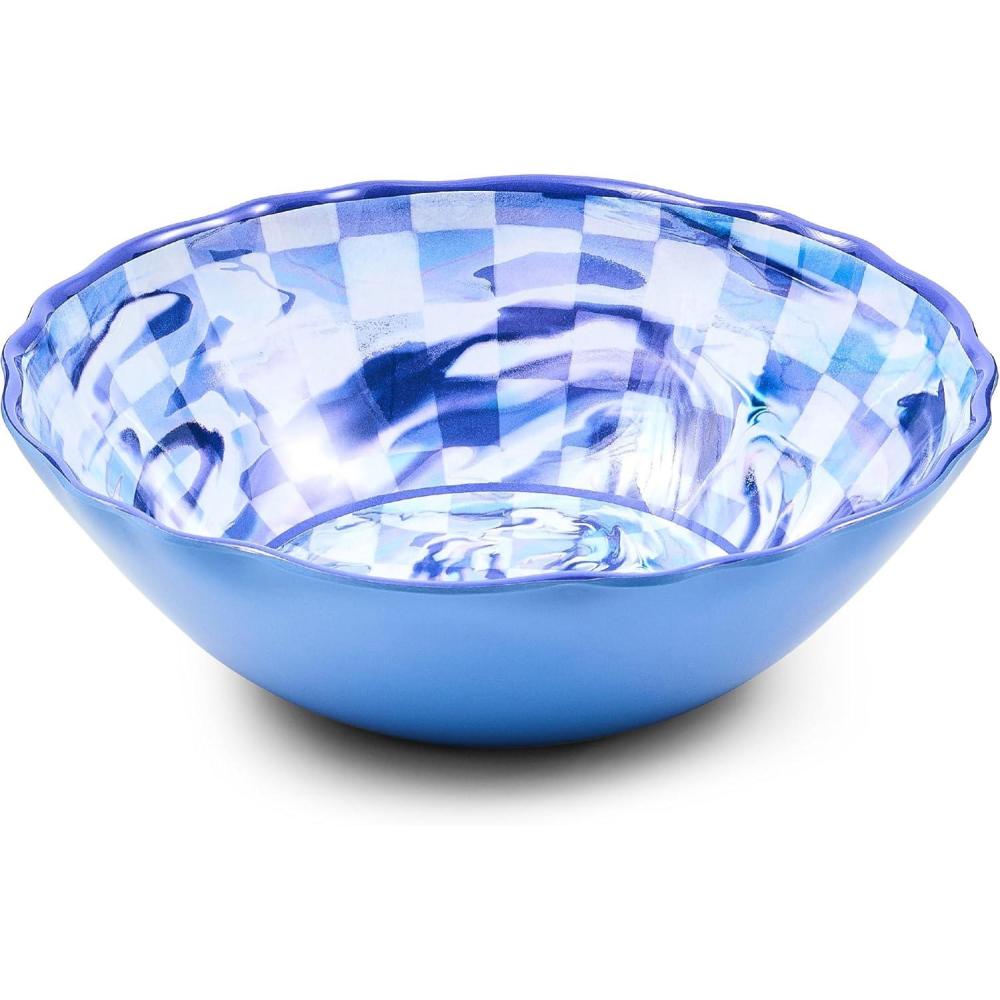 image:imageMACKENZIECHILDS Melamine Serving Bowl Large Decorative Bowl 16Cup Capacity WatermelonBlue Marble Check