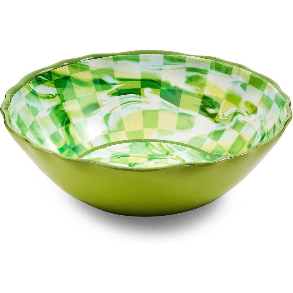 image:imageMACKENZIECHILDS Melamine Serving Bowl Large Decorative Bowl 16Cup Capacity WatermelonGreen Marble Check