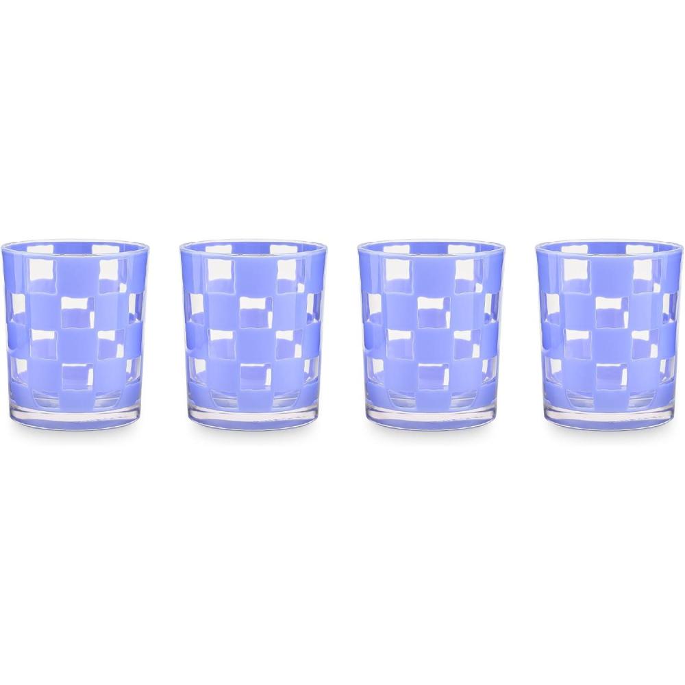 image:imageMACKENZIECHILDS Set of 4 Acrylic Tumblers Open Tumbler Cups Acrylic Cups 14 Ounces Black CheckBlue Check