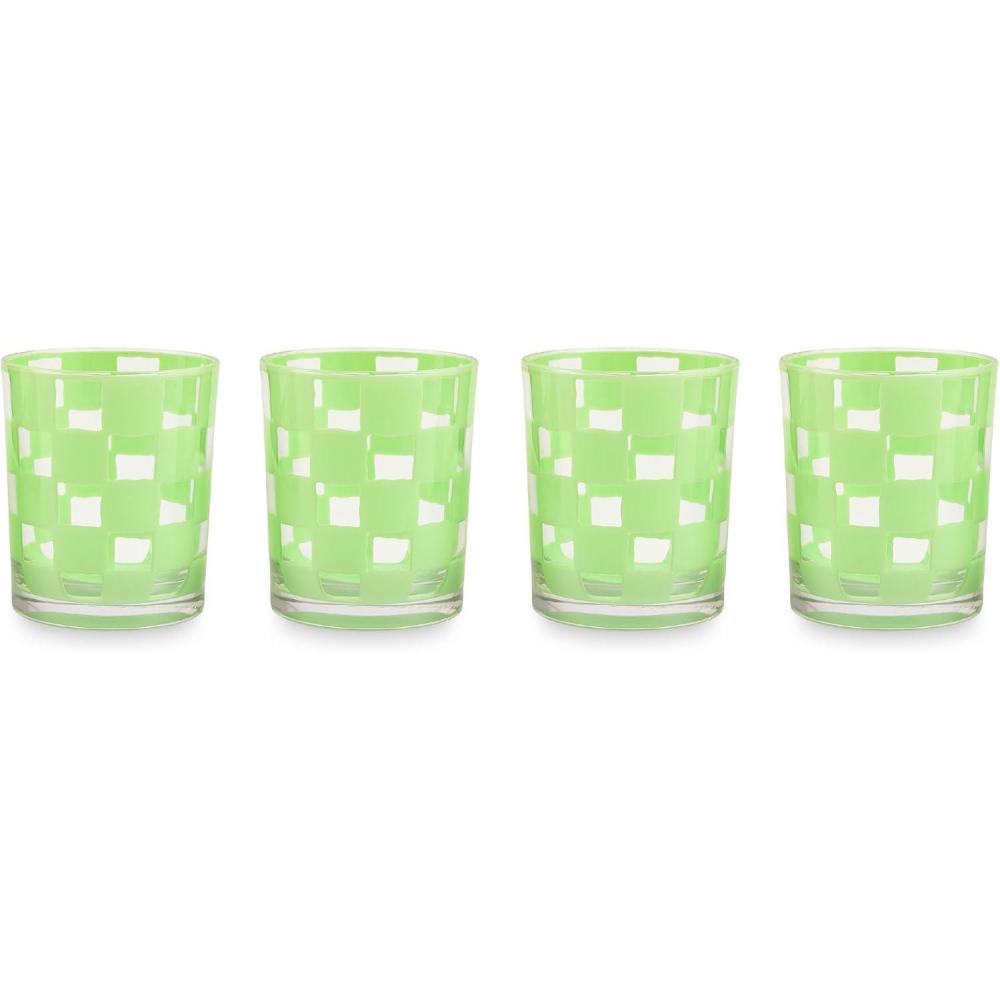 image:imageMACKENZIECHILDS Set of 4 Acrylic Tumblers Open Tumbler Cups Acrylic Cups 14 Ounces Black CheckGreen Check