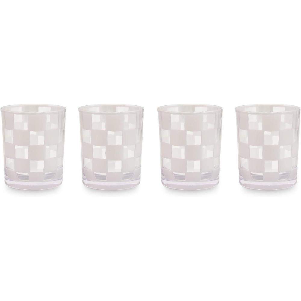image:imageMACKENZIECHILDS Set of 4 Acrylic Tumblers Open Tumbler Cups Acrylic Cups 14 Ounces Black CheckWhite Check