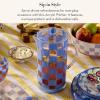 MACKENZIE-CHILDS Acrylic Pitcher with Spout for Water, Lemonade, and Farmhouse Home Decor, 2.5 Quarts, White Check(Blue Check)