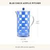 MACKENZIE-CHILDS Acrylic Pitcher with Spout for Water, Lemonade, and Farmhouse Home Decor, 2.5 Quarts, White Check(Blue Check)