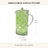 MACKENZIE-CHILDS Acrylic Pitcher with Spout for Water, Lemonade, and Farmhouse Home Decor, 2.5 Quarts, White Check(Green Check)