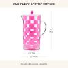 MACKENZIE-CHILDS Acrylic Pitcher with Spout for Water, Lemonade, and Farmhouse Home Decor, 2.5 Quarts, White Check(Pink Check)