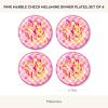 MACKENZIE-CHILDS Melamine Dinner Plates, Decorative Dinnerware Plates, 11 Inches, Set of 4, Watermelon(Pink Marble Check)