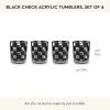 MACKENZIE-CHILDS Set of 4 Acrylic Tumblers, Open Tumbler Cups, Acrylic Cups, 14 Ounces, Black Check(Black Ch)