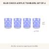 MACKENZIE-CHILDS Set of 4 Acrylic Tumblers, Open Tumbler Cups, Acrylic Cups, 14 Ounces, Black Check(Blue Check)