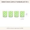 MACKENZIE-CHILDS Set of 4 Acrylic Tumblers, Open Tumbler Cups, Acrylic Cups, 14 Ounces, Black Check(Green Check)