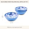 MACKENZIE-CHILDS Set of 4 Melamine Bowls, Decorative Salad and Soup Bowls, Small, Watermelon(Blue Marble Check)